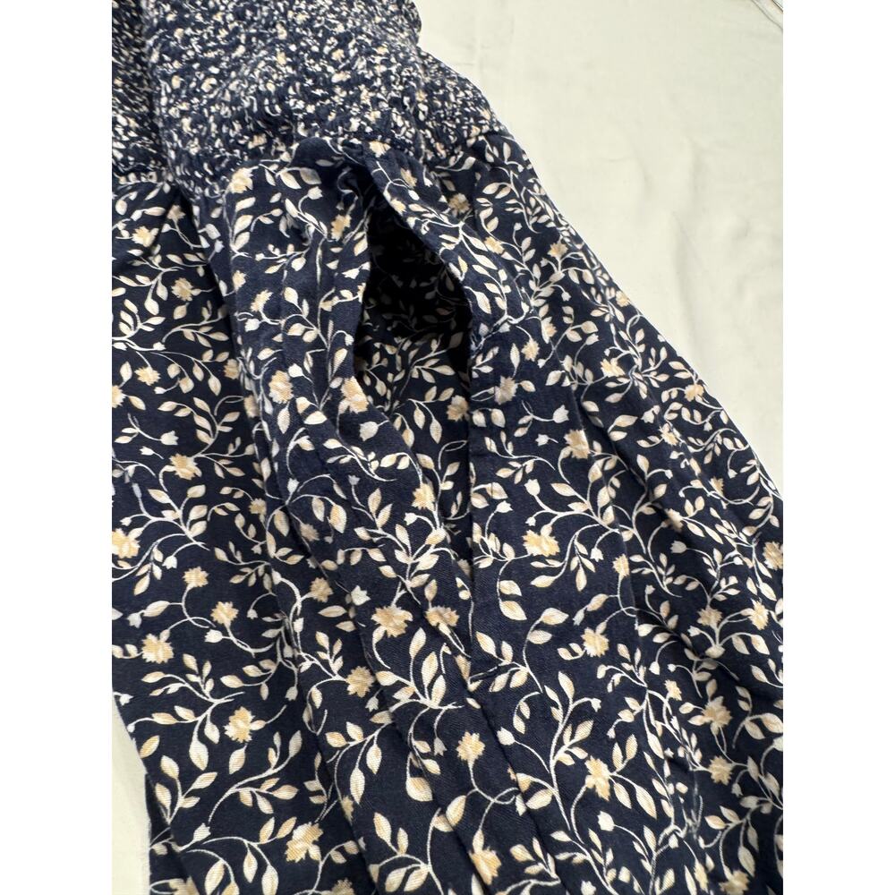 Old Navy Smocked Jersey Cami Jumpsuit XL Blue Ditsy Floral Square Neck Spaghetti - Picture 12 of 12